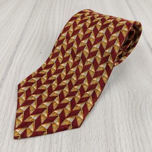 Ermenegildo Zegna Mens Neck‎ Tie 100% Silk Geometric Burgundy Gold Made In Italy